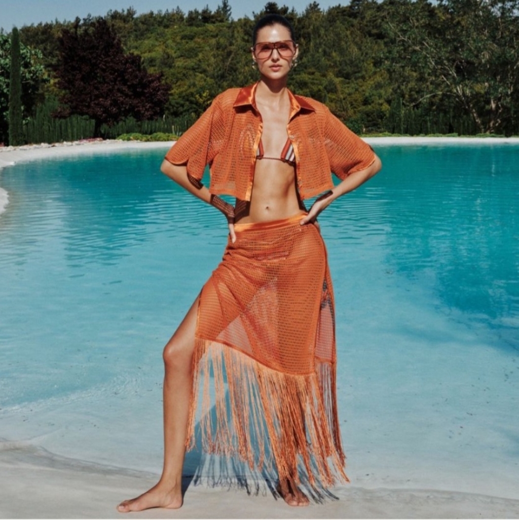 My Beachy Side Revolve Burnt Orange Camelia Fringe Boho Maxi Skirt Sz Medium Nwt